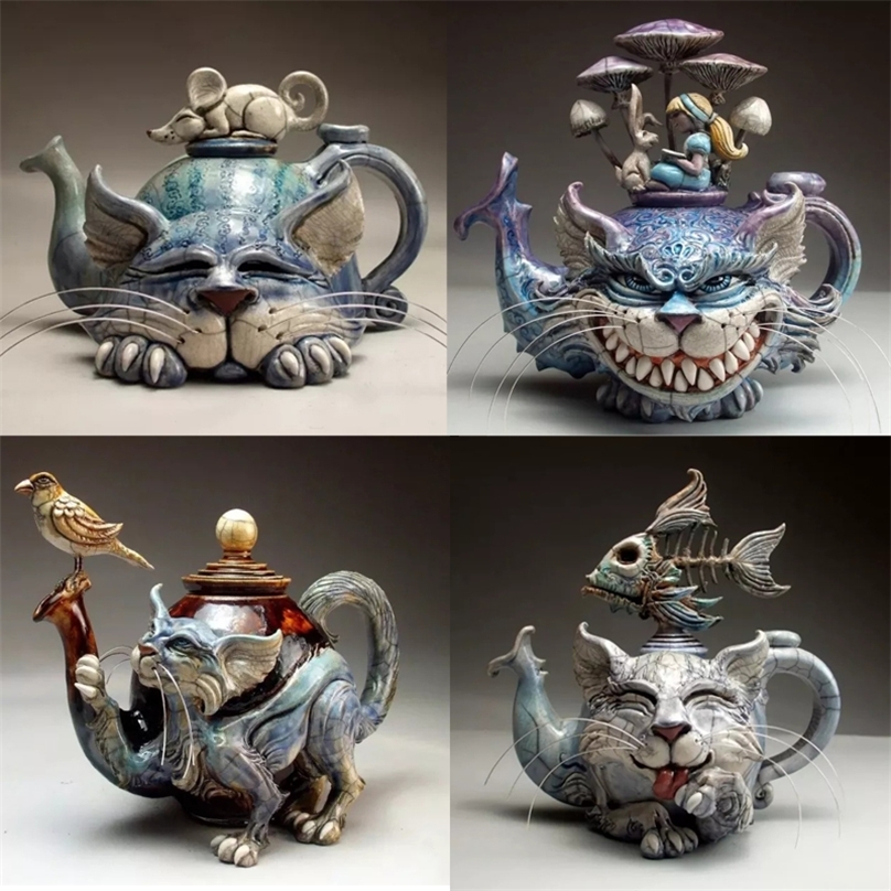

Handmade Art Teapot Statue Devil Cat Fish Bird Creative Home Desktop Resin Garden Decoration Personality Gift 220706