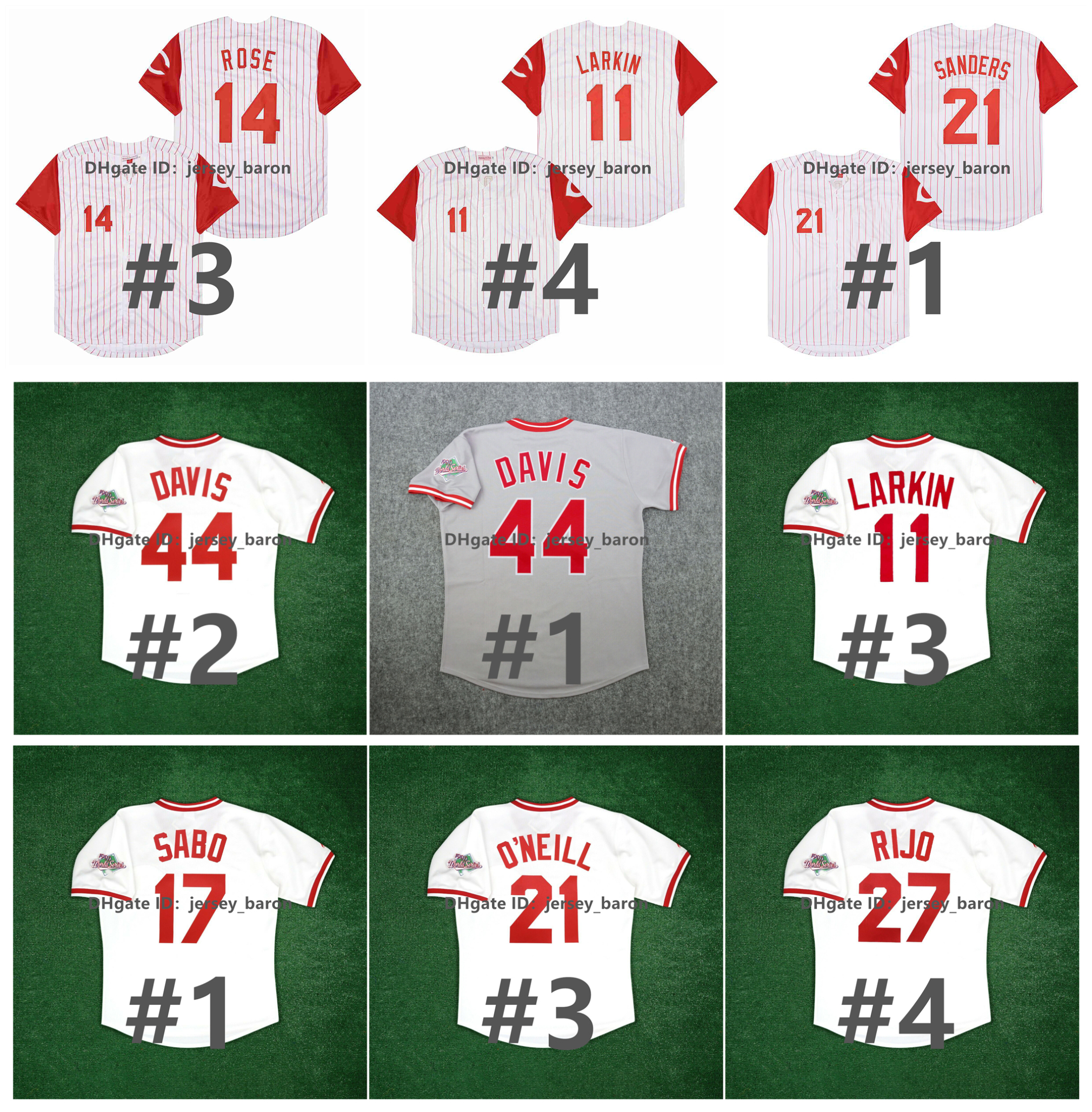 

1990 World Series Eric Davis Baseball Jersey Reds Ken Griffey Jr. Chris Sabo Barry Larkin Paul O'Neill Jose Rijo Pete Rose Johnny Bench George Foster Joe Morgan Sanders, As pic