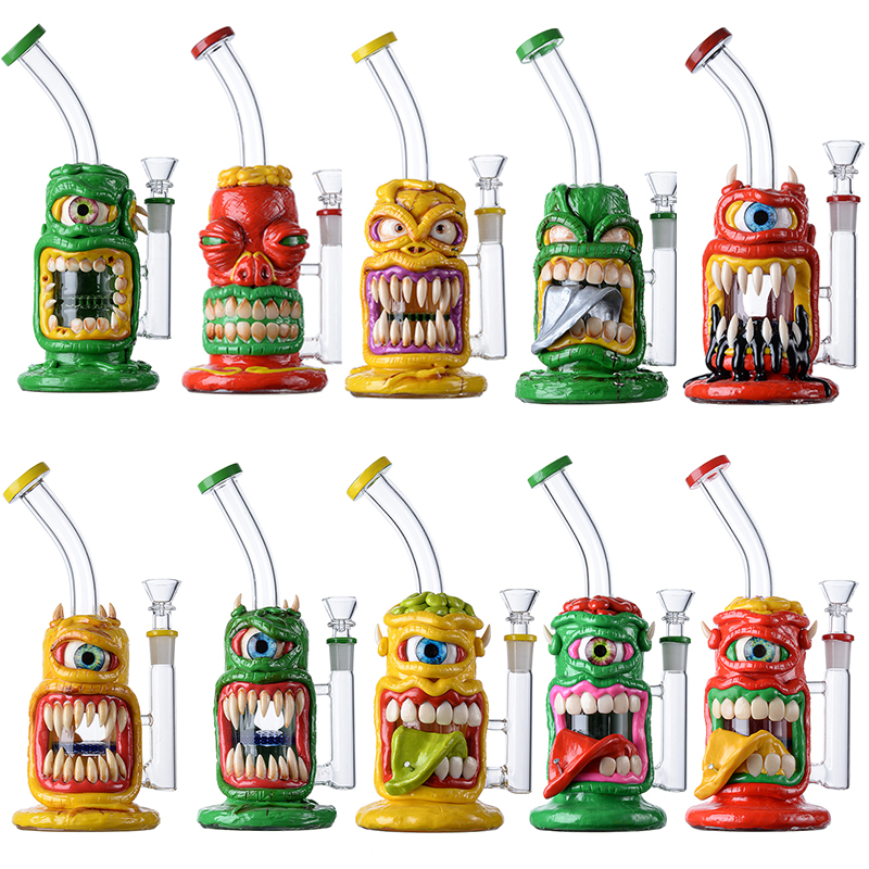 

9 Inch Halloween Hookahs Beecomb Perc Glass Bongs Tongue Eyes Teeth Styles Water Pipes 14mm Joint Oil Dab Rigs With Bowl