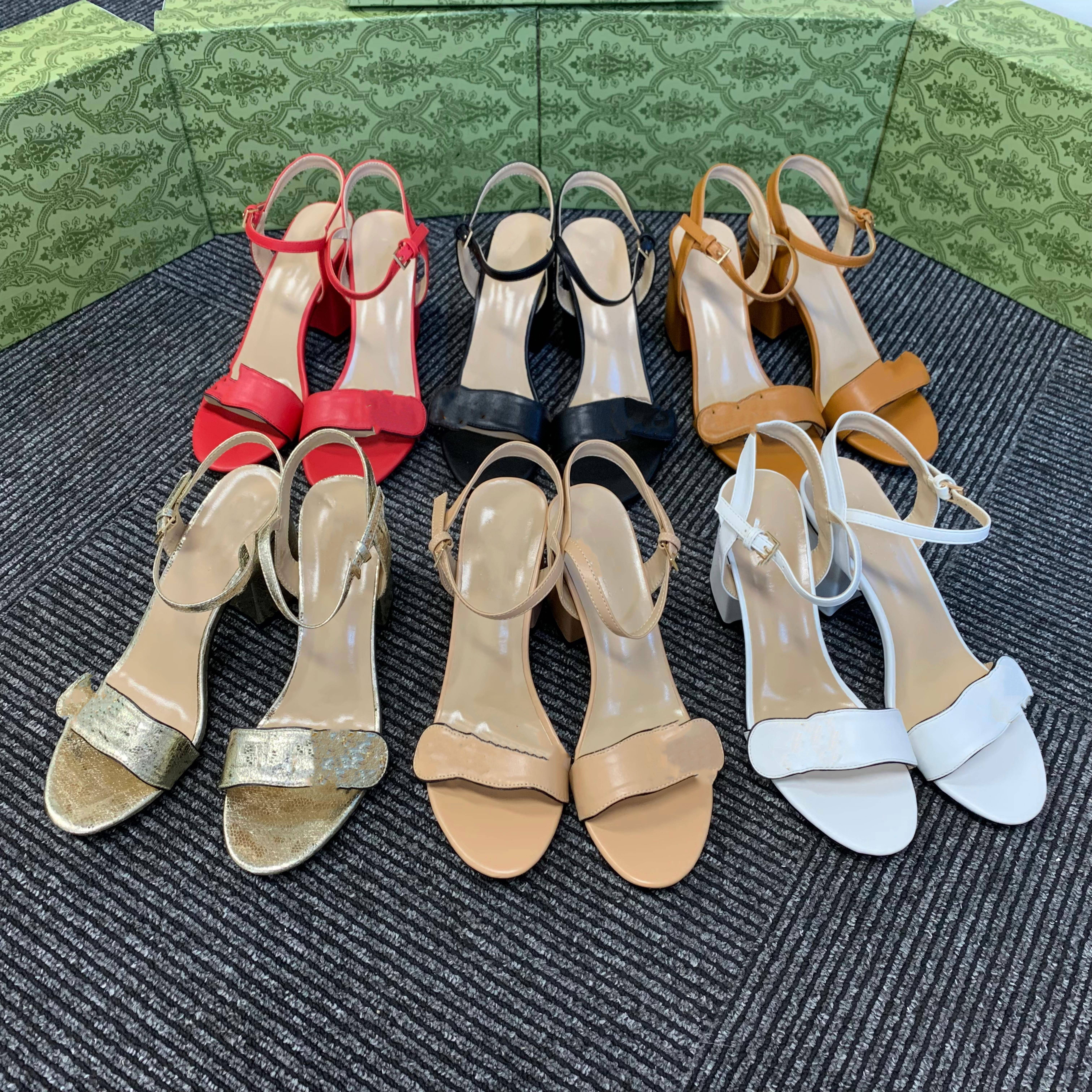 

Ladies designer leather this high-heeled sandals multi-color party temperament multi-color size 34-42