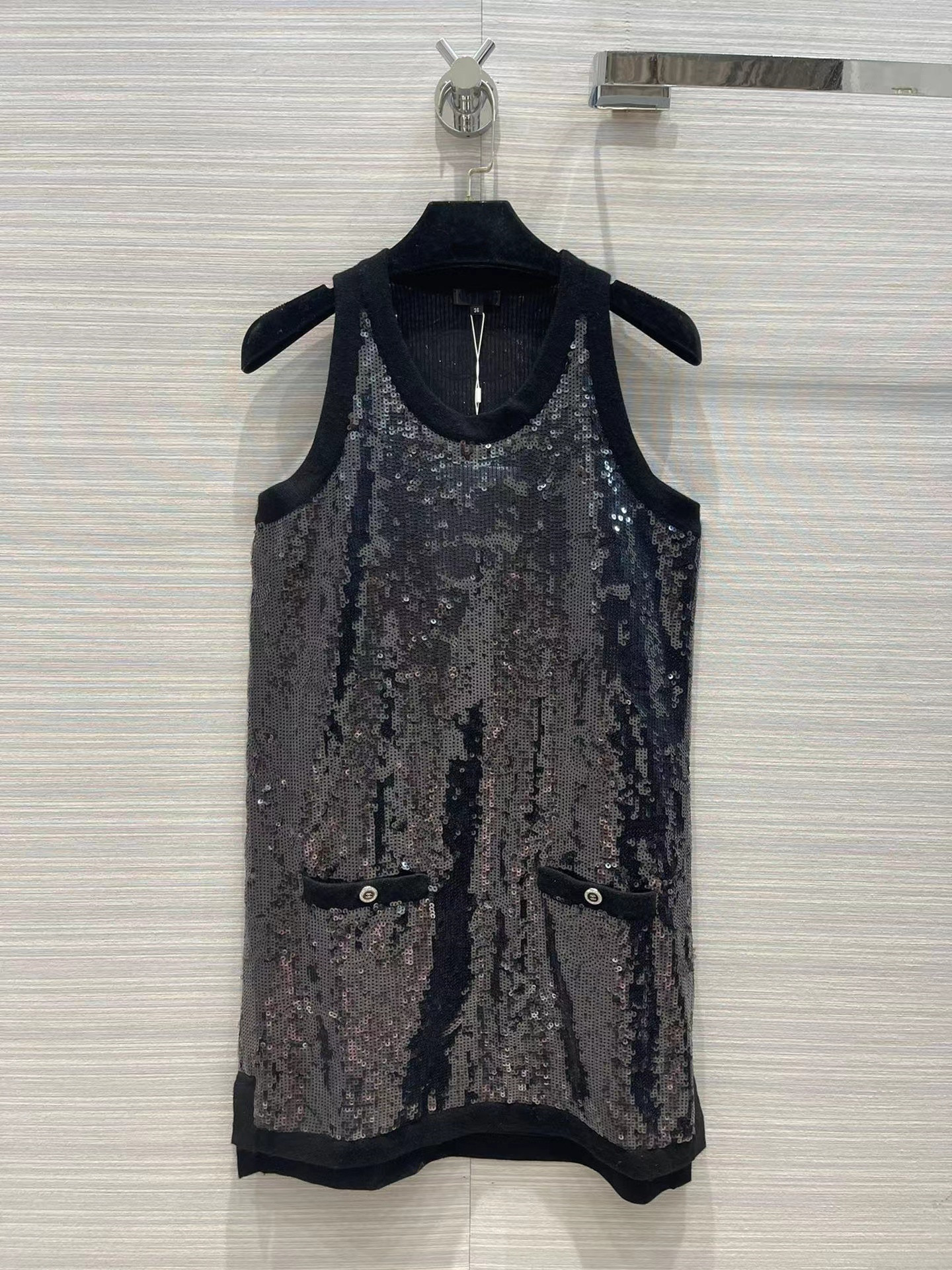 

Designer Dress 2022 Summer Autumn O Neck Sequins Brand Same Style Dress Milan Runway Sundress 0512-03, Black