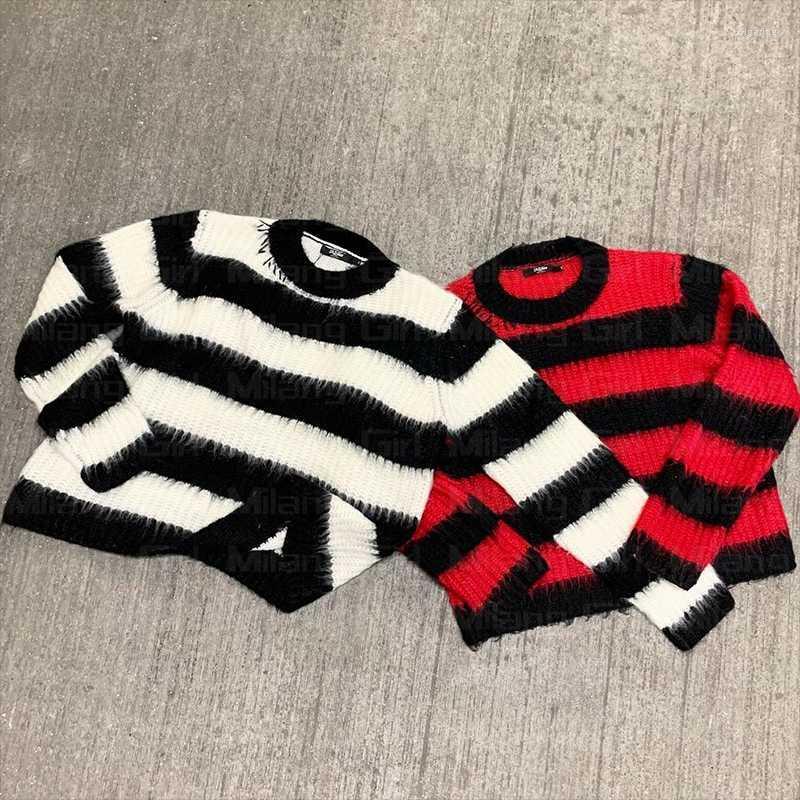 

Men' Sweaters Vintage Sweater Women Cute Pullover Y2K Harajuku Graphics Knitted Ugly Men Horizontal Stripes Black Red Gothic Punk RockMen