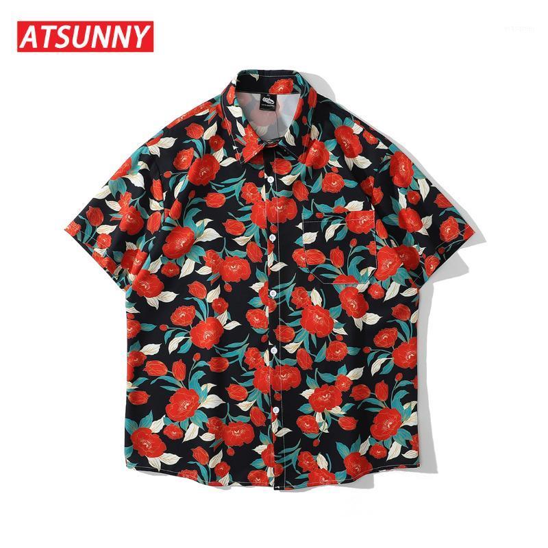 

Rose Flower Shirt Harajuku Retro Varsity Jacket Casual Mens Cotton Fashion Coat Streetwear Tops Men' Shirts, Red