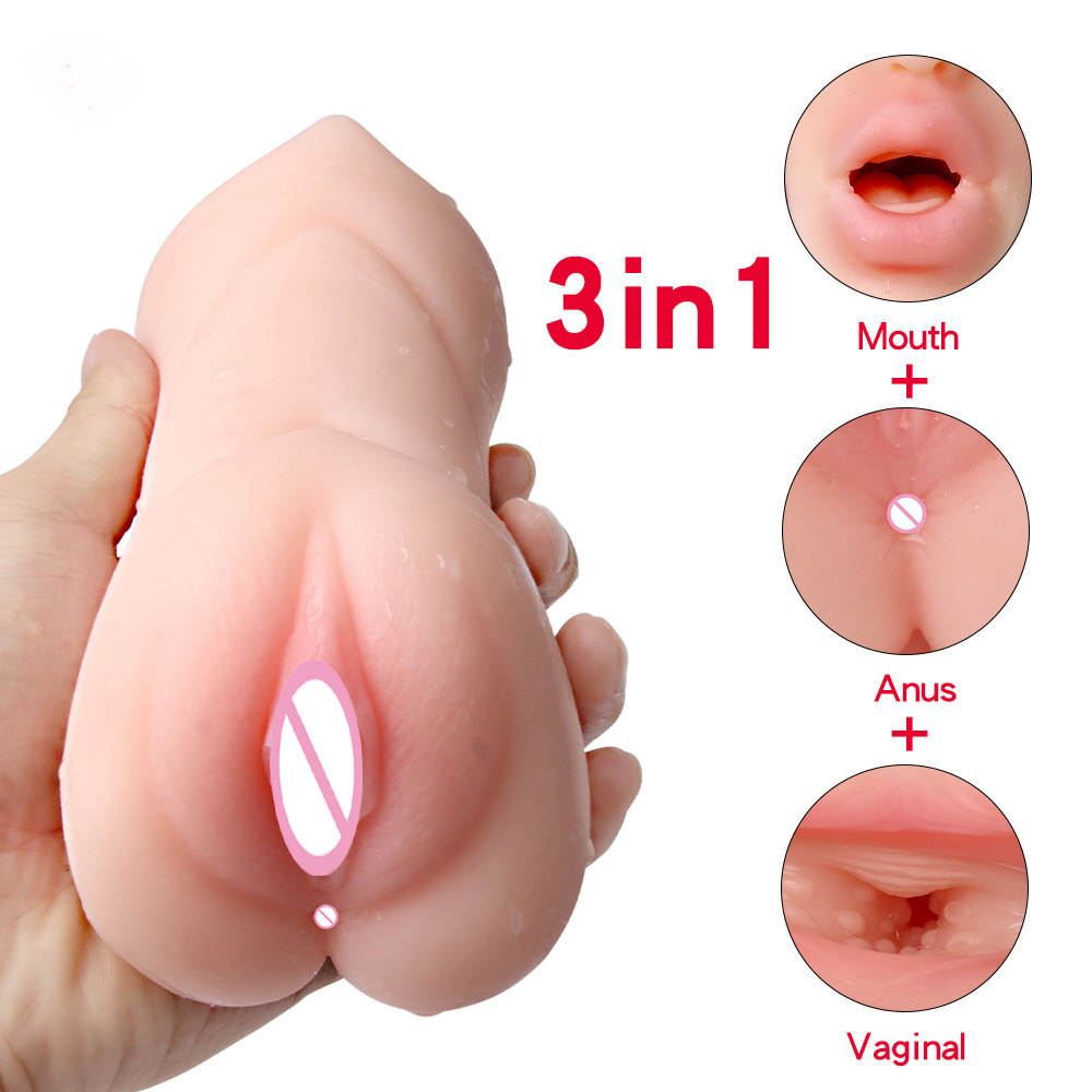 3 IN 1 Male Masturbator Masturbation Soft Stick Anal Sex Toys For Men Deep Throat Artificial Blowjob Real Vagina Pussy Boys Adults 18-image-760398748