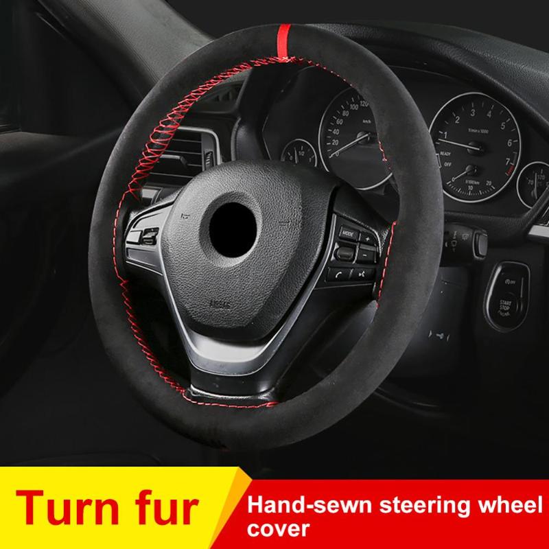 

Steering Wheel Covers Hight Quality Suede Material DIY Car Cover 38cm Sweat-Absorbent Anti-slip Hand Sewing Braid ThreadSteering CoversSteer