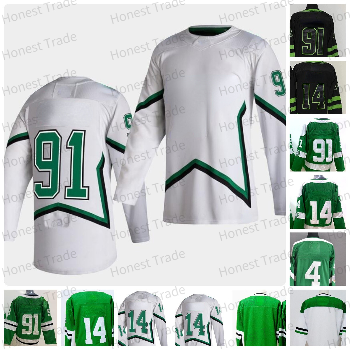 14 Jamie Benn 2021 Reverse Retro Green 91 Tyler Segui Miro 4 Heiskanen Blank Black White Stitched Special Edition Sportswear Ice Jersey Good qual