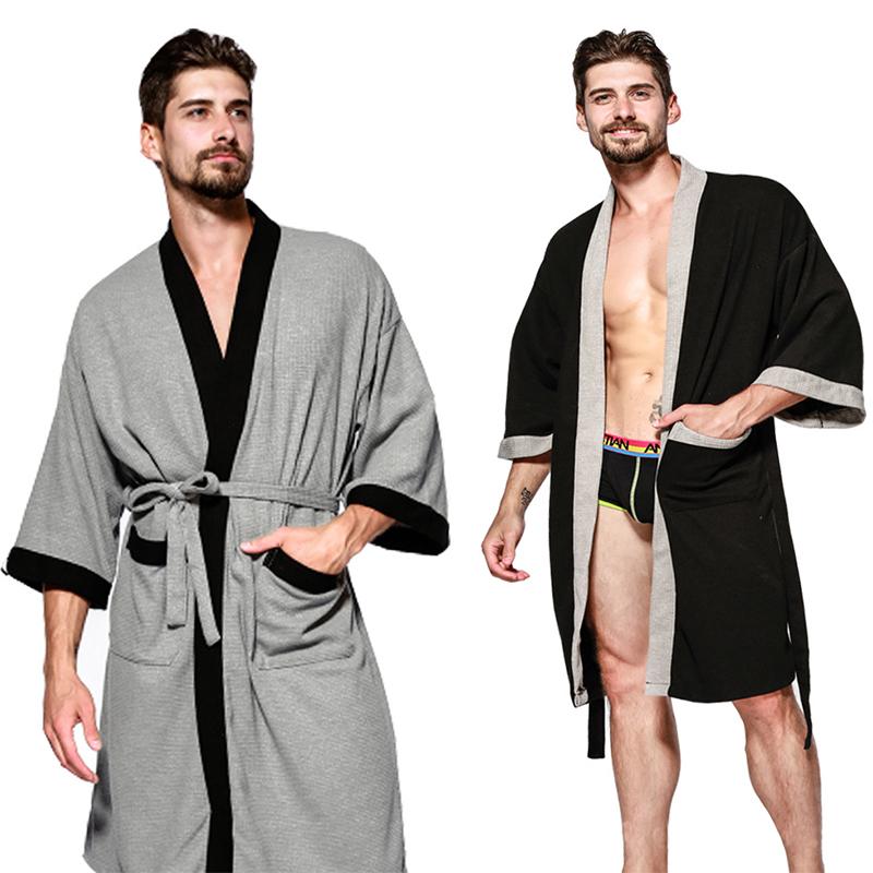 

Men's Sleepwear Men's Nightgown El Cotton Bathrobe Sweat Sauna Bath Towel Men Mens Robes Robe Kimono Male Casual Home BathrobeMen's, Black with gray edge