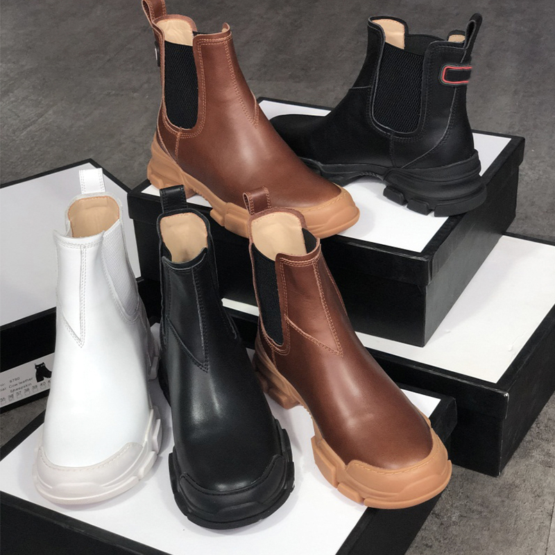 

Mens Leon Leather boots Designers ankle boots women chelse boots rubber sole Elastic inserts slip on booties winter shoes Unisex with box, Black