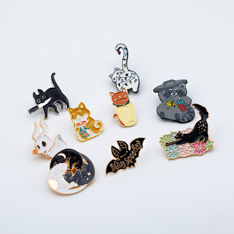 

Kawaii Succulent Cat Hard Enamel Pin Fashion Pastel Flower Cartoons Black Cats Animal Medal Brooch Jewelry Unique Gift, Mixed colors