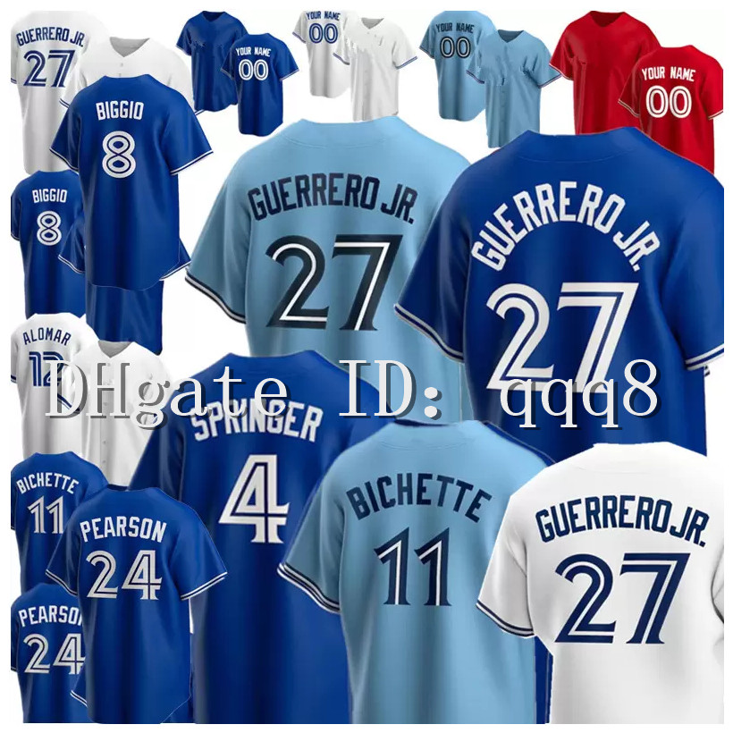 

27 Vladimir Guerrero Jr. Baseball Jersey Toronto 11 Bo Bichette 4 George Springer Blue Jays Matt Chapman Alek Manoah Romano Kevin Gausman Joe Carter Teoscar Hernandez, Men