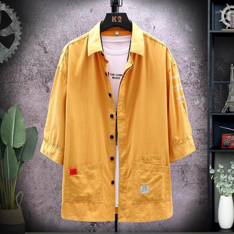 

Men's Casual Shirts Streetwear Shirt Men Solid Cotton Chic Blouse Short Sleeve Top Tees Loose Summer Korean Mens Shorts Clothes, Army green