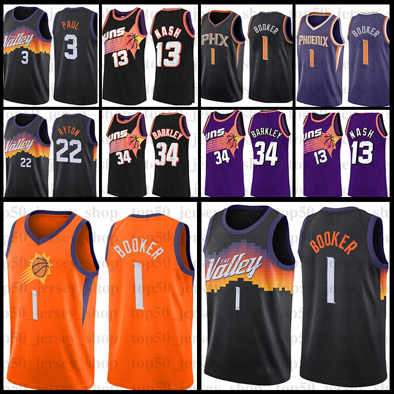 

Phoenixs''Suns''Basketball Jersey Devin Booker Chris Paul 1 3 Charles Barkley Steve Nash Mens DeAndre Ayton, Fugu jersey