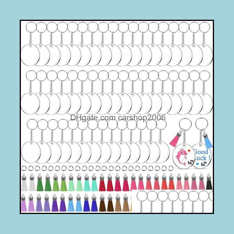 

Keychains Fashion Accessories 50Pcs/Lot Acrylic Keychain Blanks Transparent Round Clear Discs Circles W/Metal Split Key Chain Rings With Col