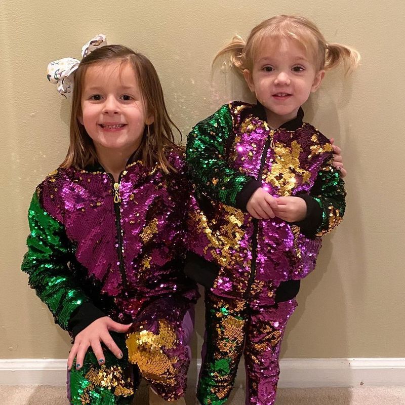 

Striped Mardi Gras bomber Jackets RTS adult kids sizes available Reversible sequin jacket coats 220323, Kid