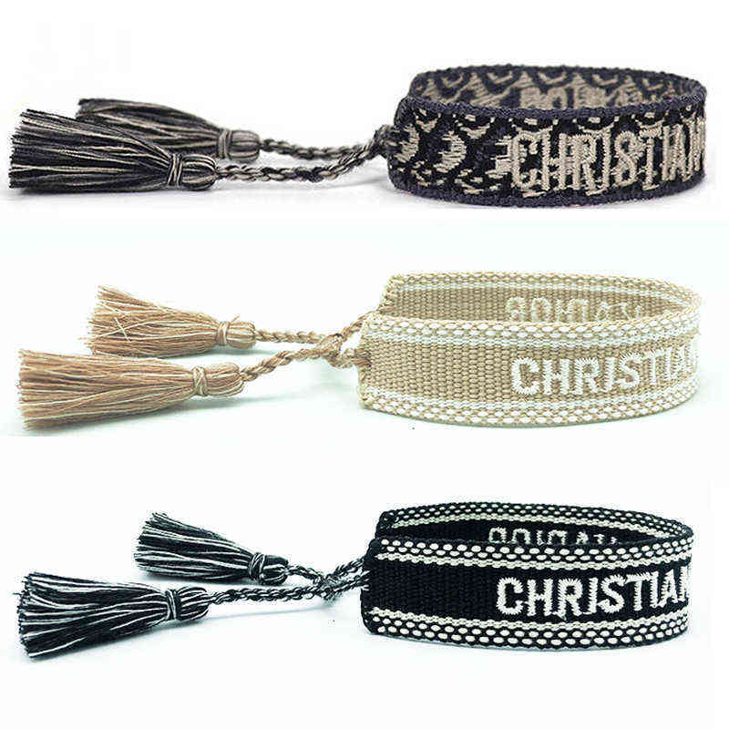 

Jewelry Handmade Signature Embroidered Color Cotton Bracelet Women's Men Woven Tassel Adjustable Bracelet Lover Gift X0710 H220418