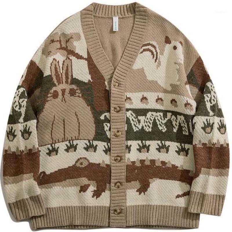 Pulls pour hommes Japonais Harajuku Dessin animé Pull tricoté Pull Hip Hop Streetwear Lâche Tricots TopsVintage Cardigan surdimensionné