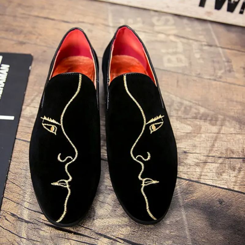 

Loafers Men Shoes Faux Suede Solid Color Trend Fashion Embroidery Classic Versatile British Pointed Toe Dress Shoes HM548, Clear