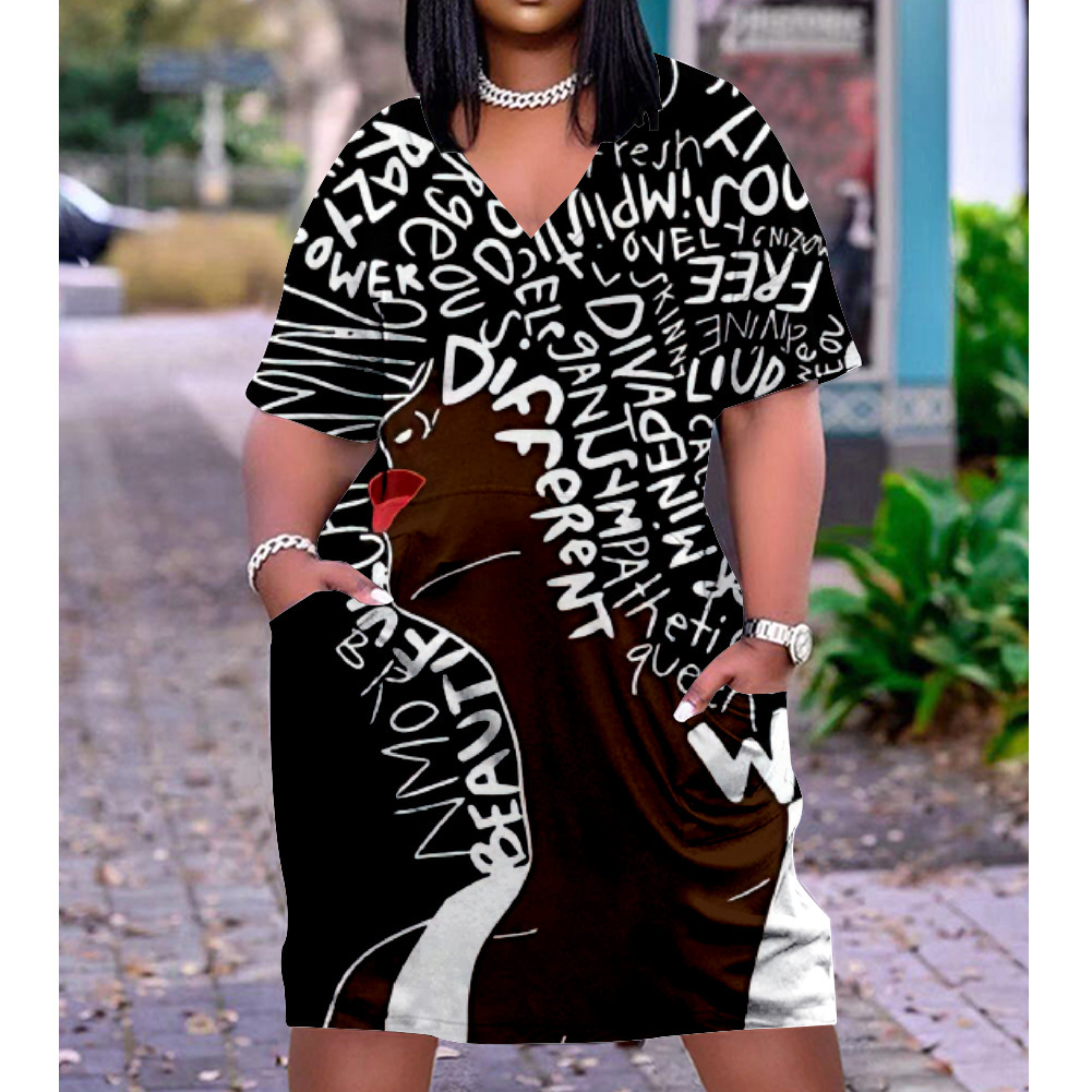 

2022 summer womens medium length large loose 3d printed multicolor dress, Multiple colour