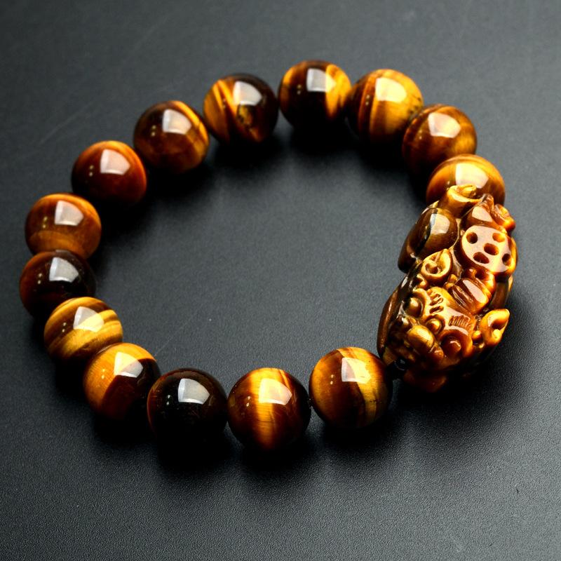 

Beaded Strands Wholesale JoursNeige Natural Yellow Tiger Eye Stone Bracelets 12mm Round Beads Pi Xiu Bracelet For Men Women Wristband Jewelr