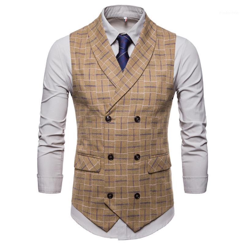 

Men's Vests 2022Suit Vest Autumn Double-breasted Plaid Suit S-4XLself-cultivation Business Casual Large Size, Dark gray