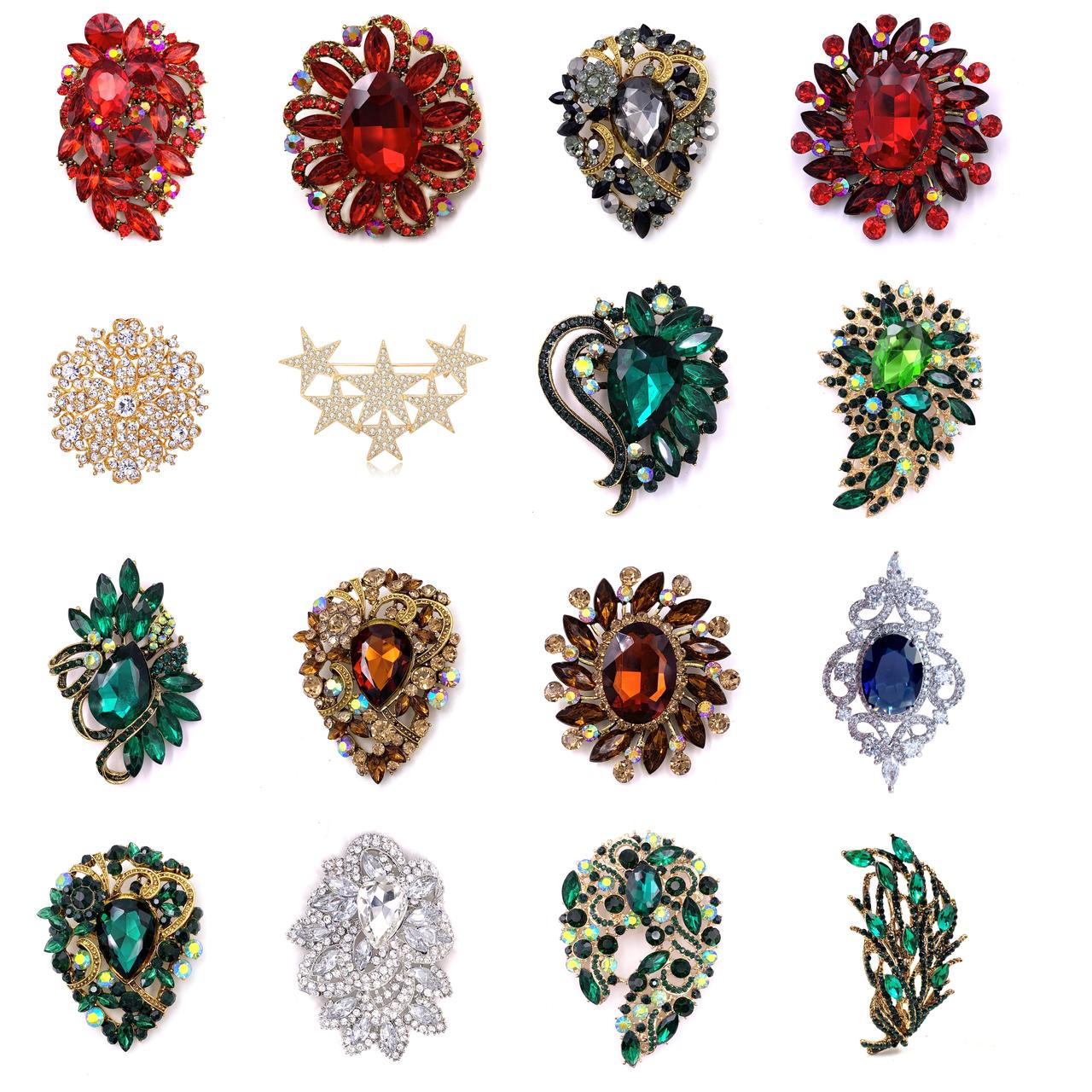 

Hair Accessories Antique Style Gold Tone Crystal Rhinestone Green Leaf Broach Pin Statement Accessory amRdu