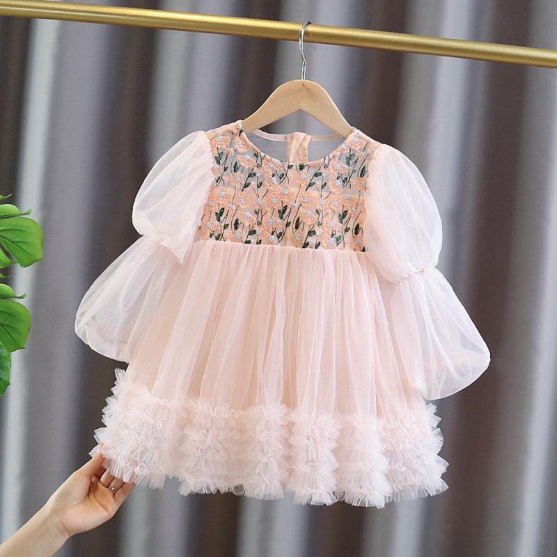 

Girl's Dresses Sweet Spring Autumn Girls Princess Dress Children Kids Baby Infants Embroidery Fairy Long Sleeve Party Vestidos ADK1103Girl's, Pink