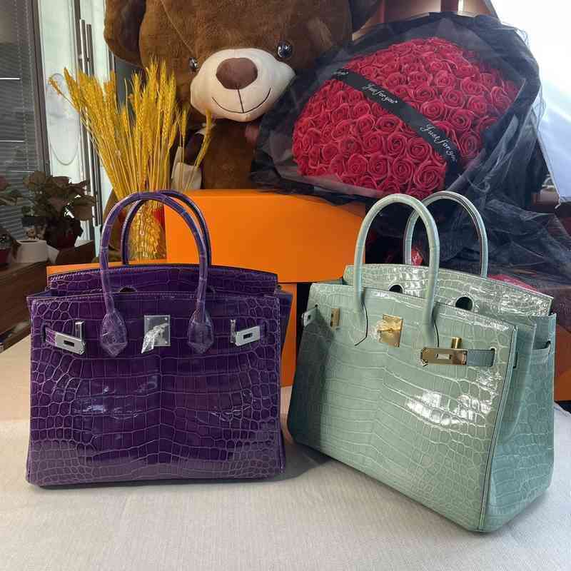 

designer birkins herme shoulder handbags Platinum bag 30cm bright face Nile crocodile skin women's bag handbag BK full leather three piece, Purple