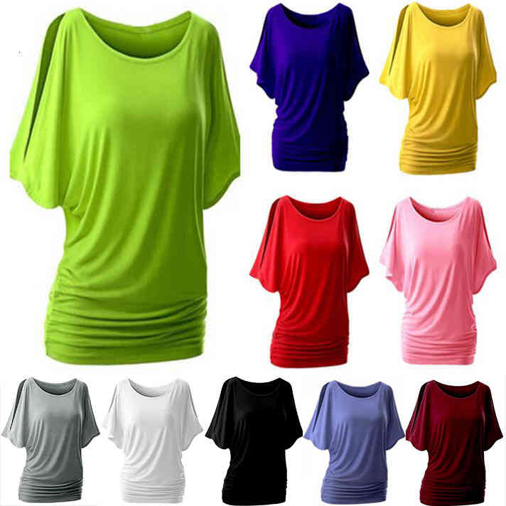 

Women' sexy off shoulder short sleeve bat sleeve loose LARGE T-SHIRT irregular top a2945, Wine