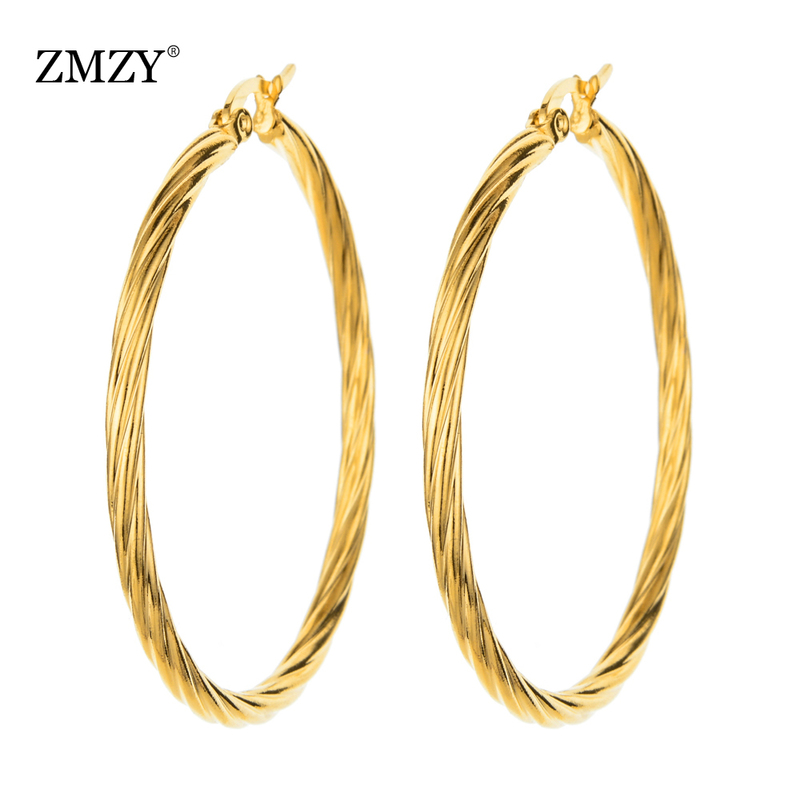

ZMZY Earrings for Women Fashion Round Twisted Big Gold Color Drop Circle Stainless Steel Jewelry Woman Gift 220716