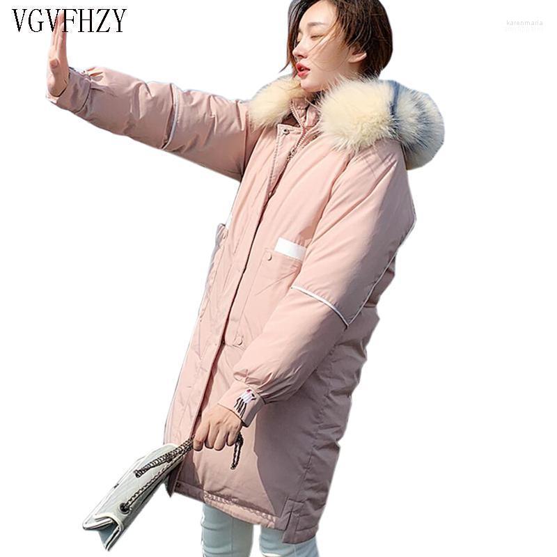 

Fashion 2022 Winter Women Faux Fur Collar Hooded Down Cotton Loose Long Coat Outwear Female Padded Jacket Parka Mujer Kare22, Beige