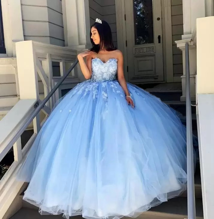 

2022 Sky Blue Simple Sexy Lace Quinceanera Prom Dresses Sweetheart Beaded Hand Made Flowers Tulle Evening Party Sweet 16 Dress, Pink