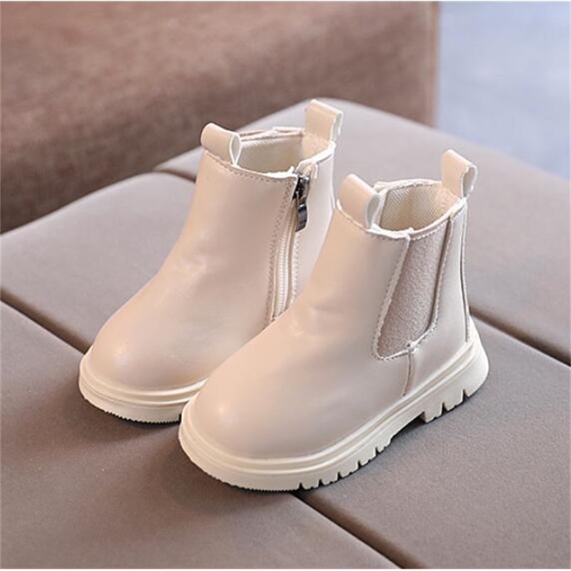 

Fashion Kids Martin Boots PU Leather Boot Winter Children's Shoes Princess Girls Anti Slip Foot Warmer Snow 1-10 Years Old 220816, White
