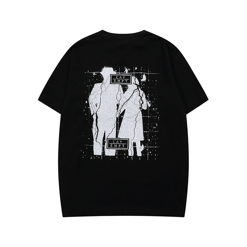 

High Street Tide Brand Cav Empt C.E Men's T-shirts Holding Hands Illusion Crack Abstract Print Couple Tide Short-sleeved T-shirt, Away