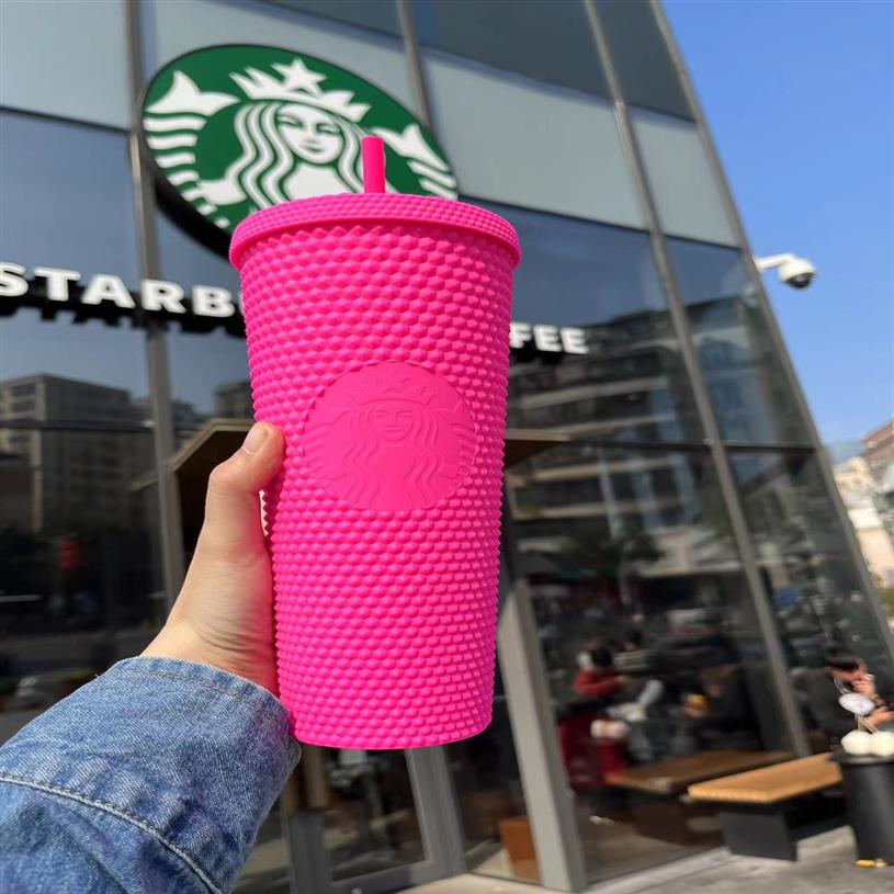 

2021 Starbucks Studded Cup Tumblers 710ml Matte Barbie Pink Plastic Mugs with Straw Factory Supply303q