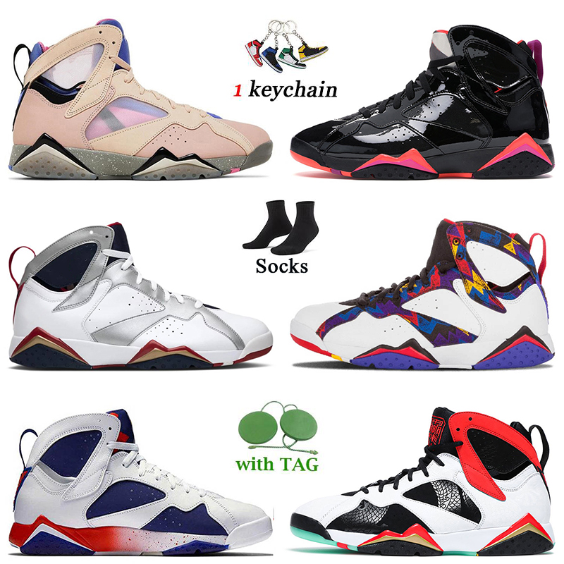 Designer Mens Basketball Chaussures 2022 Avec Chaussettes Jumpman 7 Citrus 7s Saphir Noir Brevet Tinker Pull Alternatif Raptor Blanc Vert Bordeau