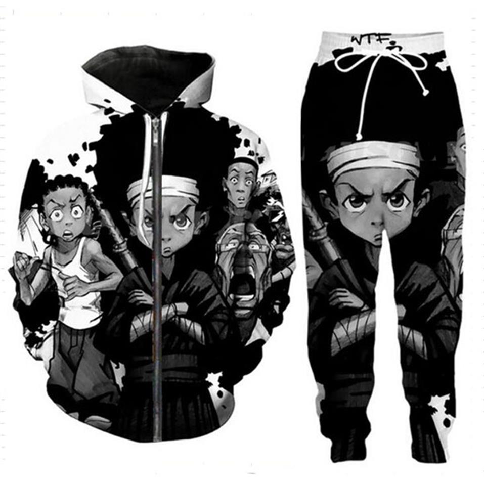 

Release New Men/Womens boondocks Funny 3D Print Fashion Tracksuits Pants + Zipper Hoodie Casual Sportswear L0152076, Silver