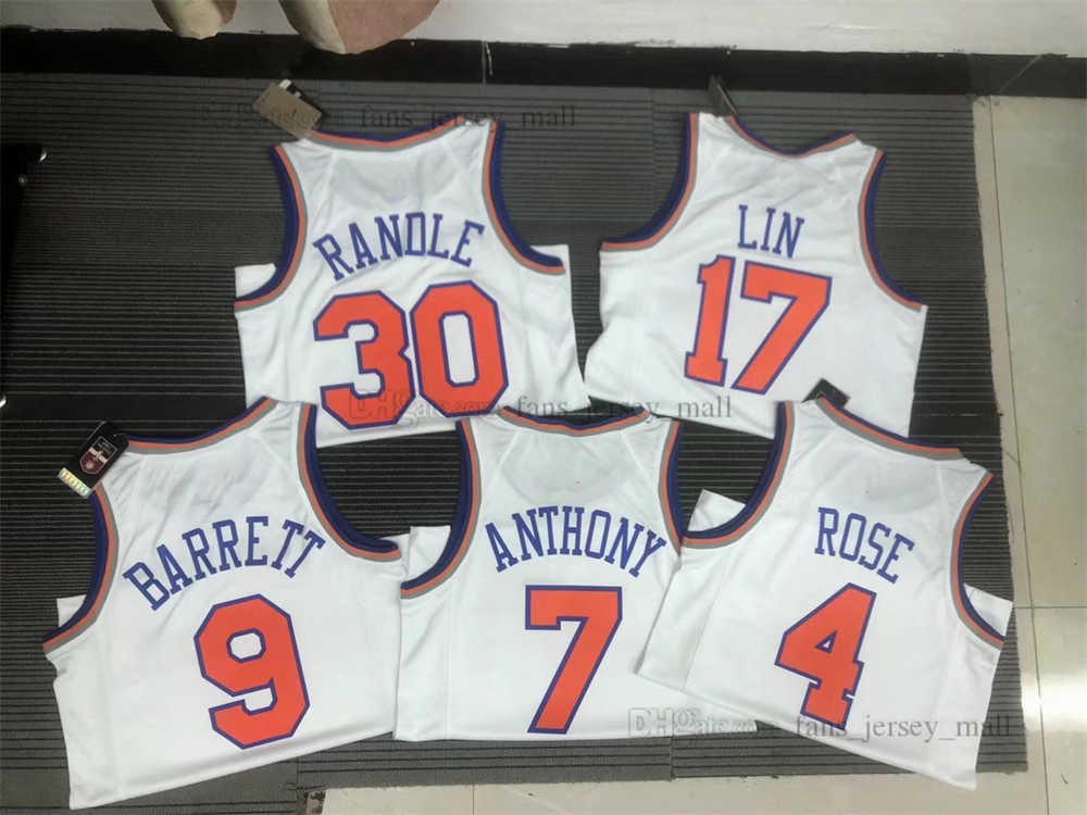 

Printed 75th patch City Basketball Jerseys Derrick 4 Rose 7 Carmelo RJ 9 Barrett Julius 30 Randle 17 Jeremy Anthony Lin colour White