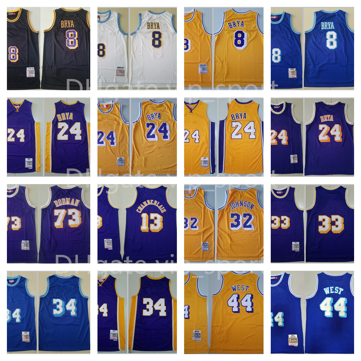 

Mitchell and Ness Basketball Jersey 8 Bean The Black Mamba Johnson Jerry West Dennis Rodman Wilt Chamberlain Vintage 2001 2002 1996 1997, Photo j