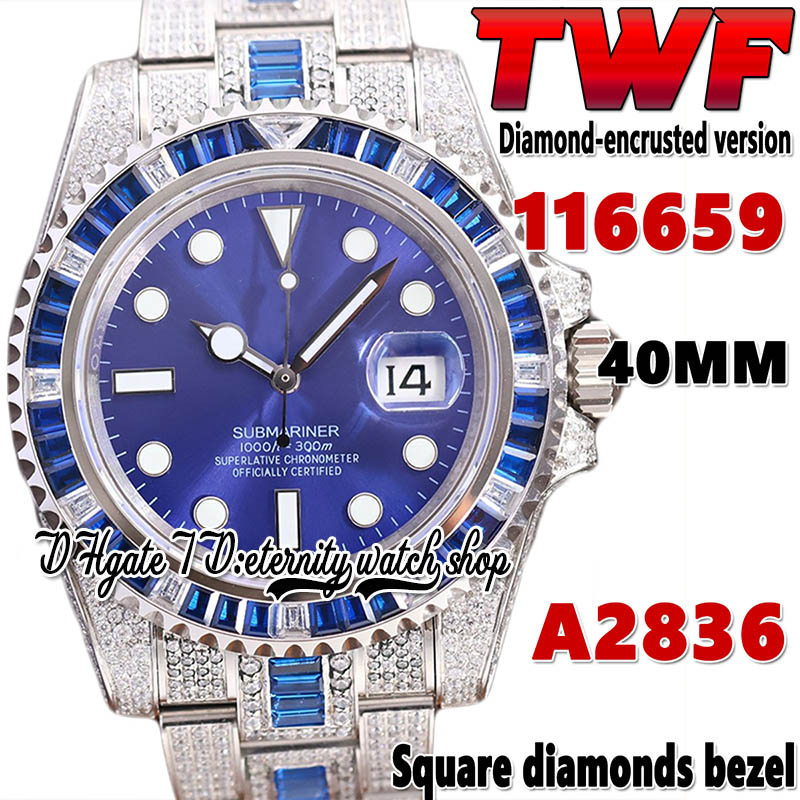 

2022 TWF ey116619 t116659 A2836 Automatic Mens Watch i116649 Deep Blue Square Diamond Bezel Blue Dial 904L Steel Iced Out Diamonds Two Tone Bracelet Eternity Watches, Watch waterproof cost