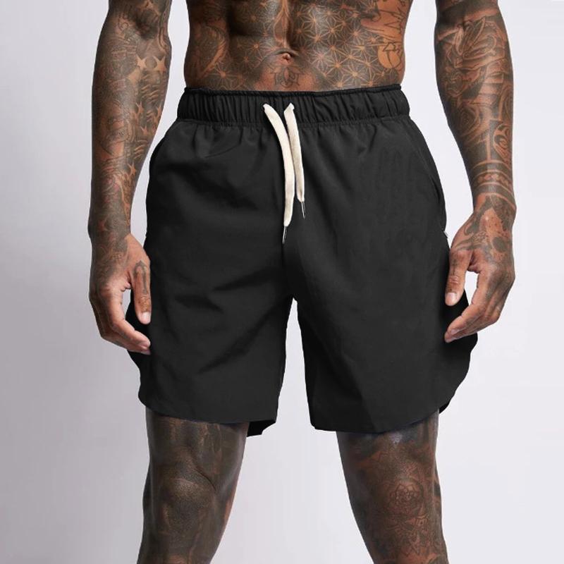 

Men's Shorts Summer Men Pure Color Drawstring Pockets Male Short PantsSports BottomsMen's, Black