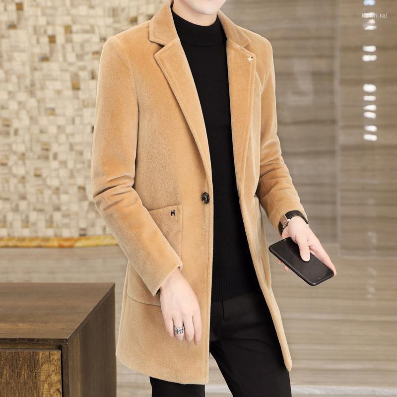 

Men's Wool & Blends Autumn Winter 2022 Mens Blend Coat Windbreaker Long Trench Korean Slim Woolen British Overcoat Wind-jacket Kend22, Black