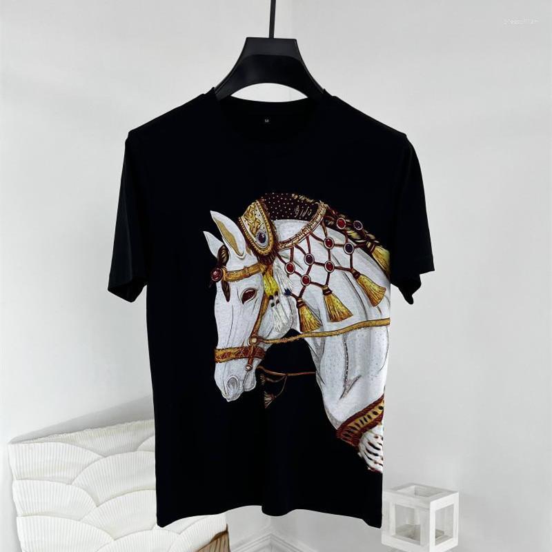 

Men's T-Shirts Europe Style 2022 Summer Fashion Men's High Quality Diamonds Casual T-shirt F008Men's Bles22, Black