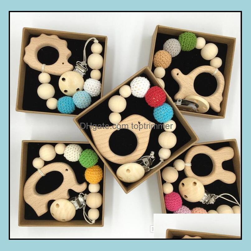 

Diy Sile Pacifier Clip Chain Baby Teething Soother Chew Toy Dummy Clips Beech Beads Cartoon Wooden Pendant Newborn Gift Drop Delivery 2021 S