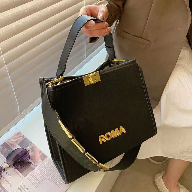 

9A Designer Tote Shopper Bag women fashion Top Handle crossbody shoulder strap Beach handbag letter Roma print PU leather Travel Branded Luxury, Red
