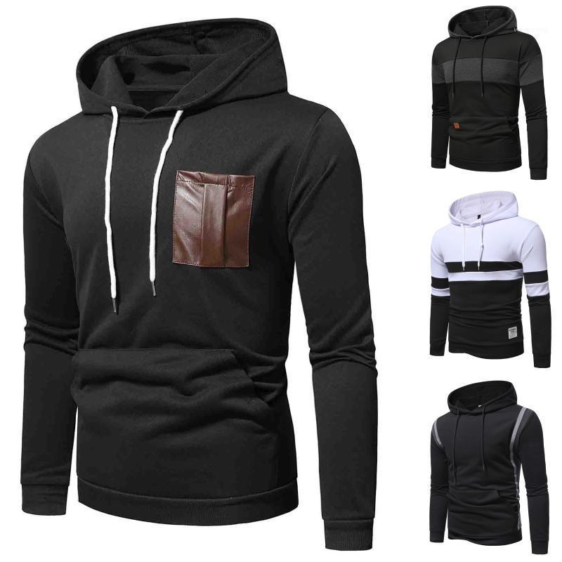 

Men's Hoodies & Sweatshirts Male Fashion Stripe Splicing 2022 Long Sleeve Tops Hooded Pullover For Man Autumn Moletom Feminino, Black