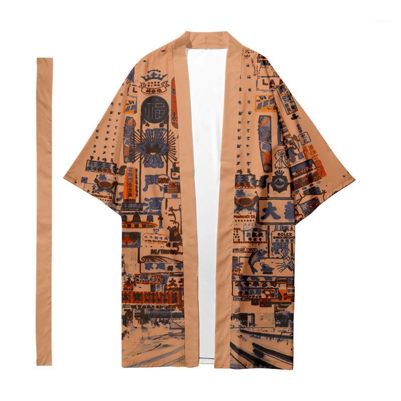 

Ethnic Clothing Men's Japanese Traditional Long Kimono Cardigan Women's Neon Pattern Shirt Yukata Jacket
