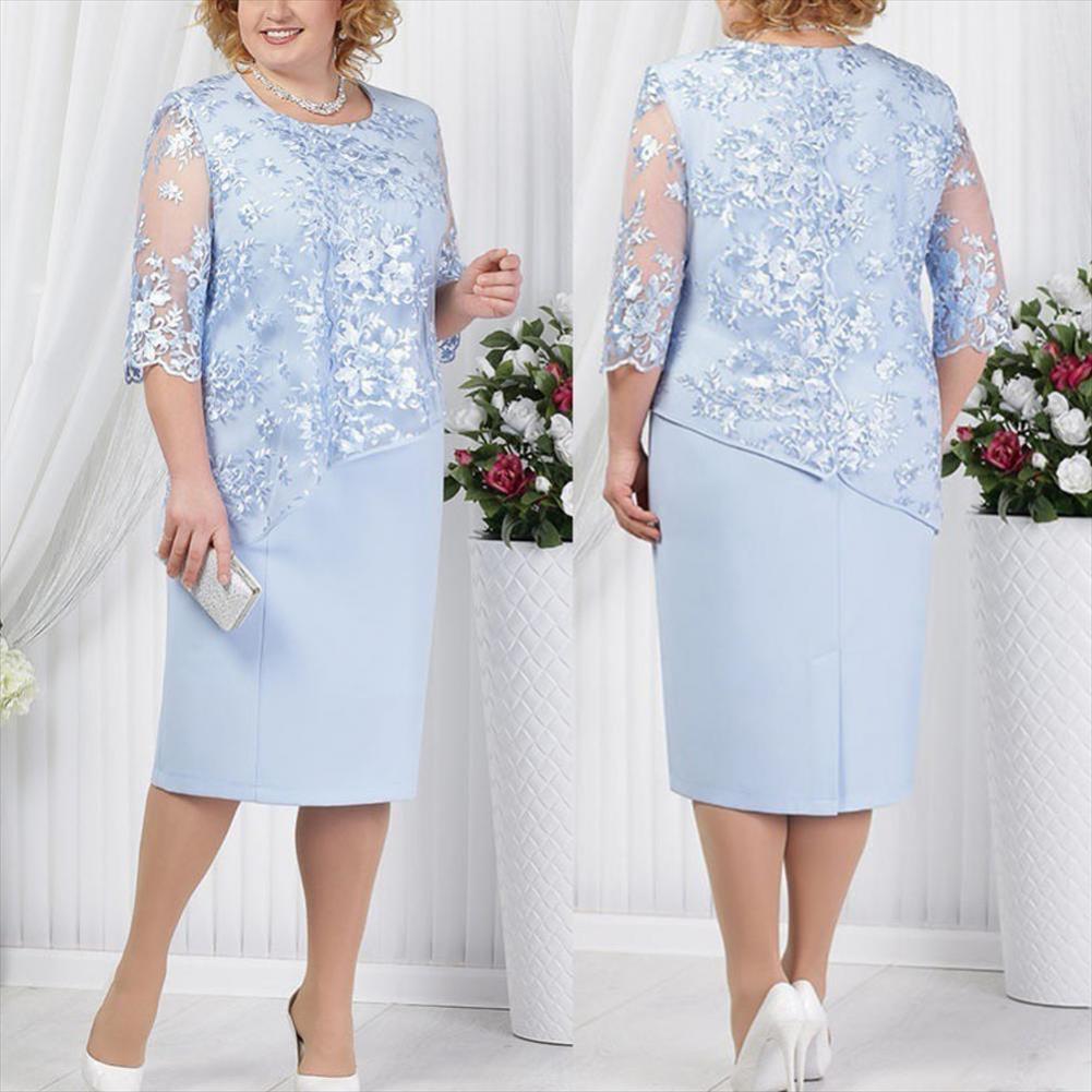 

Plus Size Womens Dress Party Sheer Half Sleeve Nbsp Flower Embroidery Floral Lace Layered Mother Of Bride Midi, Dark blue