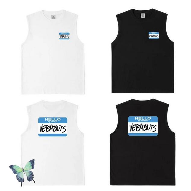 

Blue Print Cotton Sleeveless T-shirt Tees Tops 2022ss Black White Grey