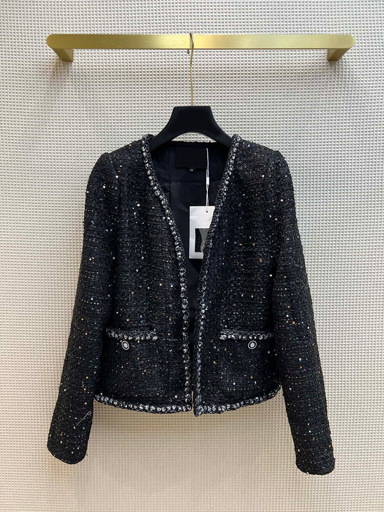 

202 2022 Spring Milan Runway Coat Tweed Jackets Long Sleeve Black Crew Neck High Quality Button Fashion Womens Clothes tao, Customize
