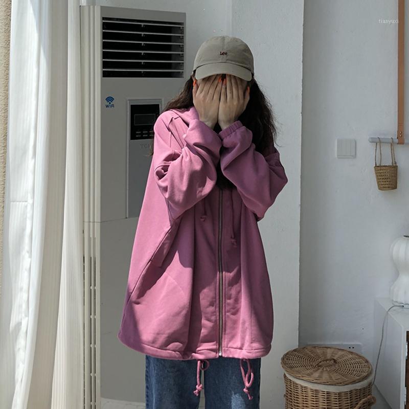 

Women's Hoodies & Sweatshirts Simple Solid Loose Hooded Fleece Lined Sweatershirt Womens Autumn And Winter Korean Style Coat Fashionable, Raspberry powder